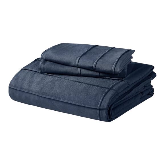 510 Design Porter Pleated Microfiber 3 Pc Duvet Cover Set Navy California King - Picture 2 of 3